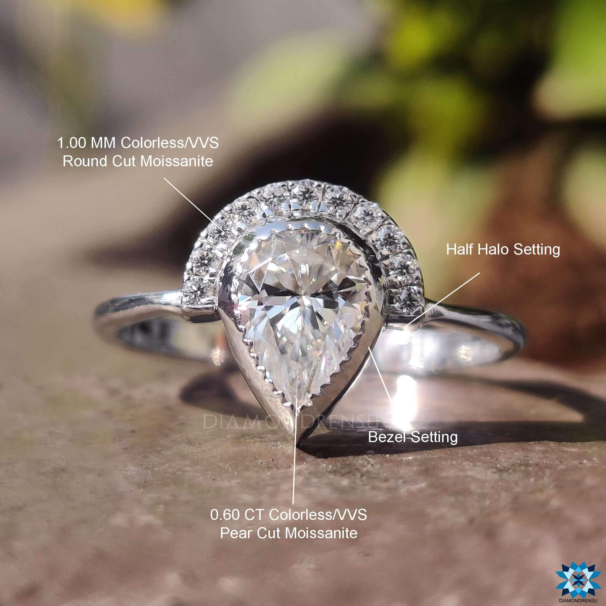 Buy 14k Solid White Gold Round Cut Natural Diamonds Engagement Ring and Two  Bands Bezel Set Style Wedding Set, Bridal Set Halo 1.10ctw Online in India  - Etsy
